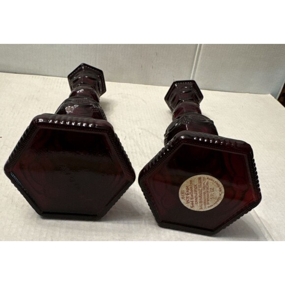 Pair Avon "1876 Cape Cod" Cranberry Ruby Red Glass Candlesticks Vintage 8.75" - Picture 4 of 4